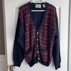 Vintage Oversized V-neck cardigan from Sears and roebuck size XL navy blue, red